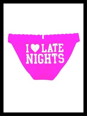 💕ⓅⒾⓃⓀ ⓋⓈ  “I🩶LATE NIGHTS” Extra Low Rise Lace Trim Bikini Panties NWT💕